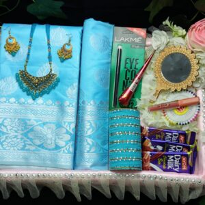Sky Blue katan Saree Gift Box – স্নিগ্ধ আকাশী শাড়ি কম্বো
