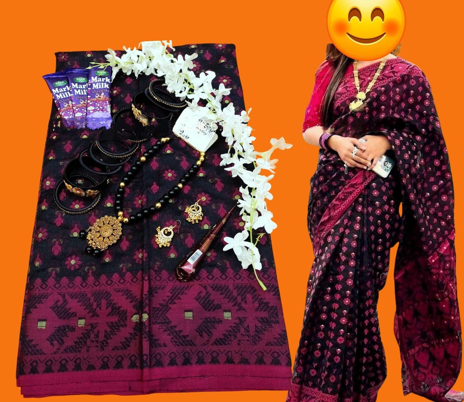 Jamdani Saree combo set Rani jamdani - Image 2